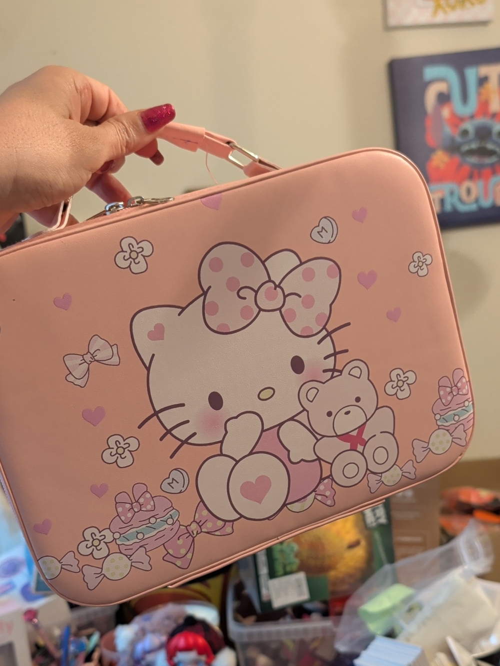 Hello Kitty Pink Cosmetic Case with Bow & Kitty Graphic
